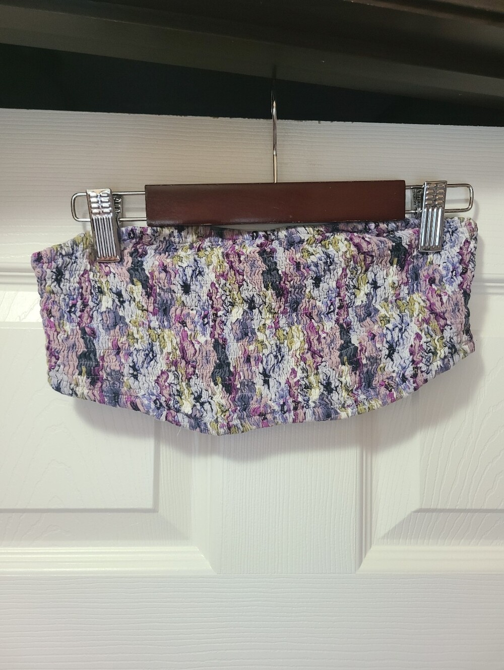 Out From Under purple floral patterned bandeau top with a smocked texture